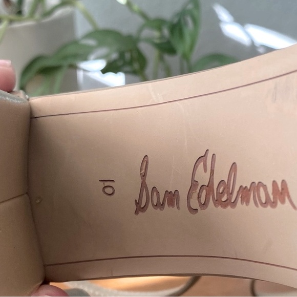 Sam Edelman Yaro Block Heel Sandals Beige Taupe Tan Nude Leather Size 10 - Picture 7 of 11